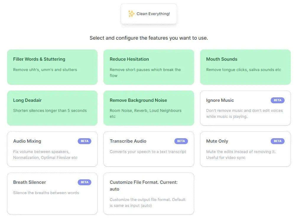 Cleanvoice AI's post-production podcast editing features. 