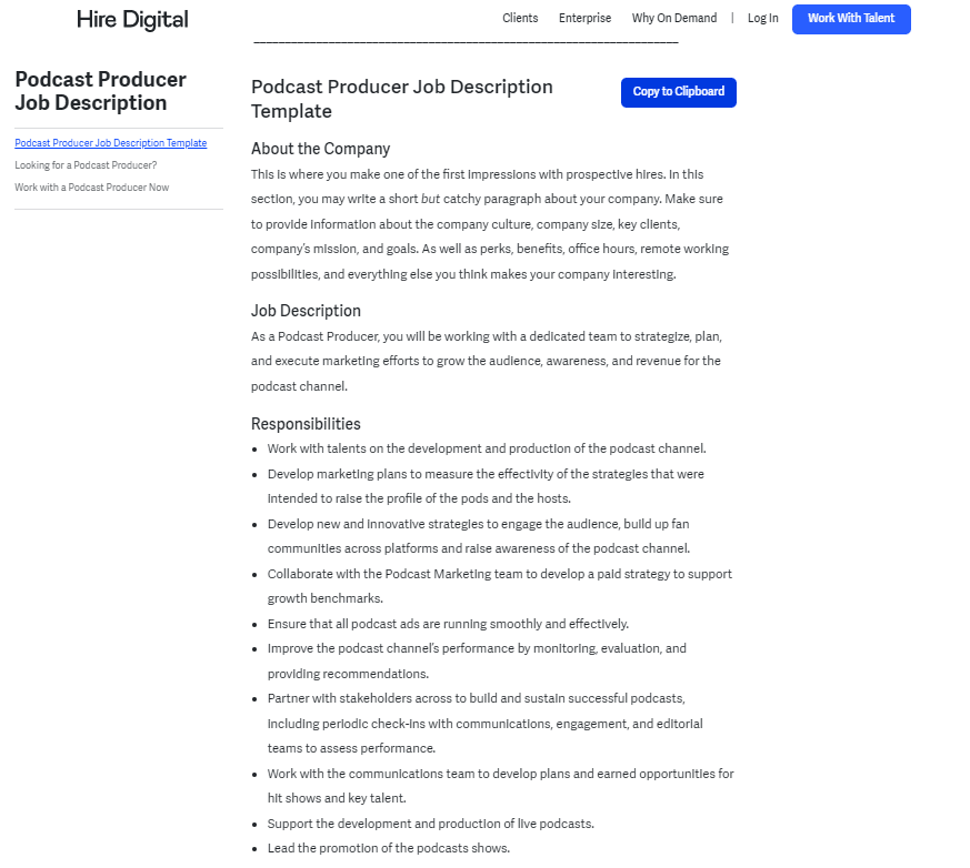 Podcast Producer Job Description and Template Cleanvoice AI